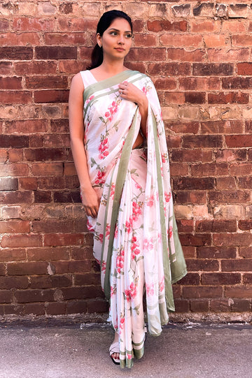 Meadow Whispers  - Satin Saree