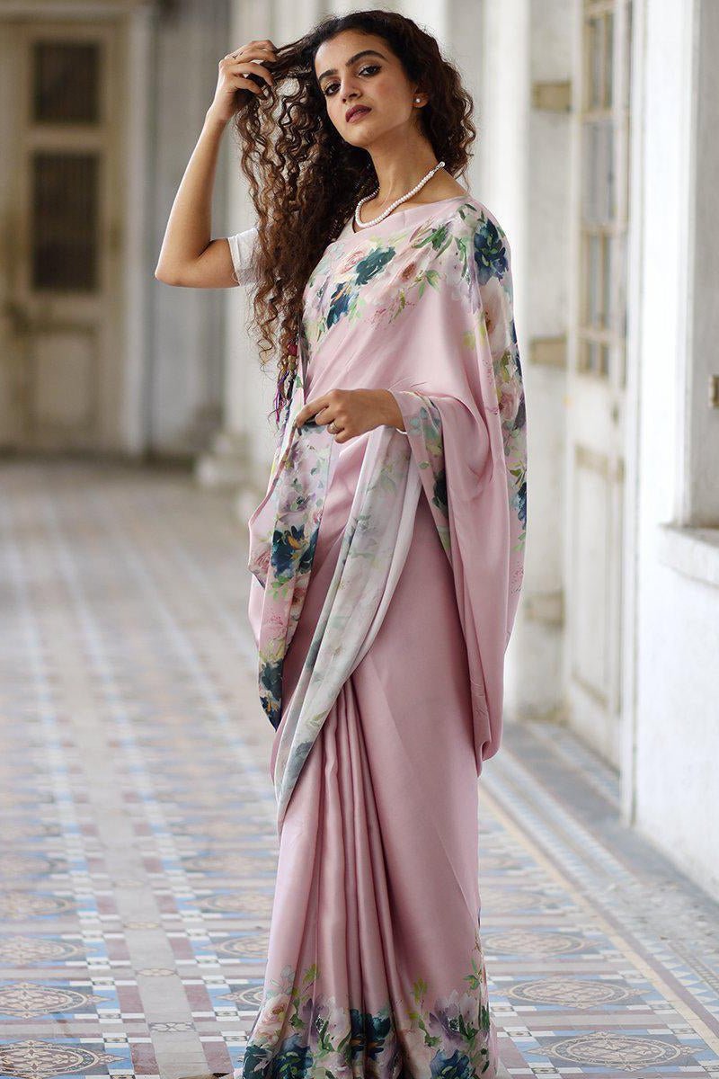 Buy-Blushing Fields - Satin Saree-Cyahi-Online