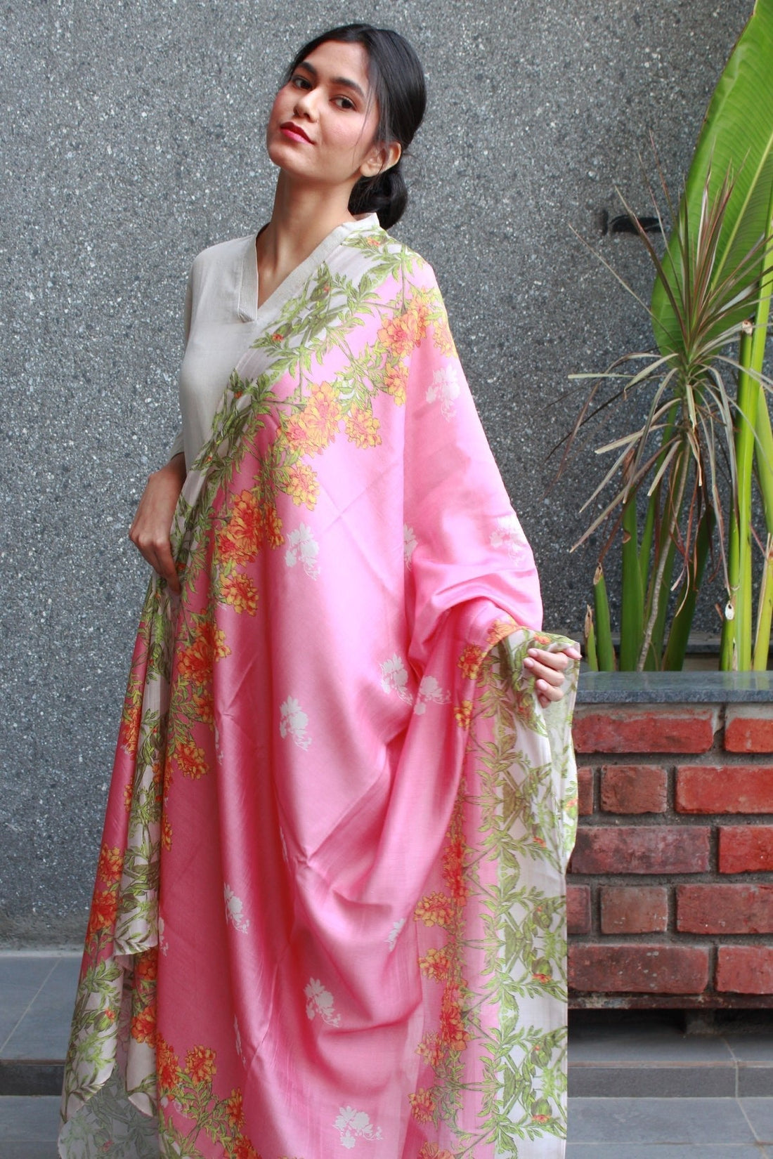 Pink Sunshine - Chanderi Dupatta