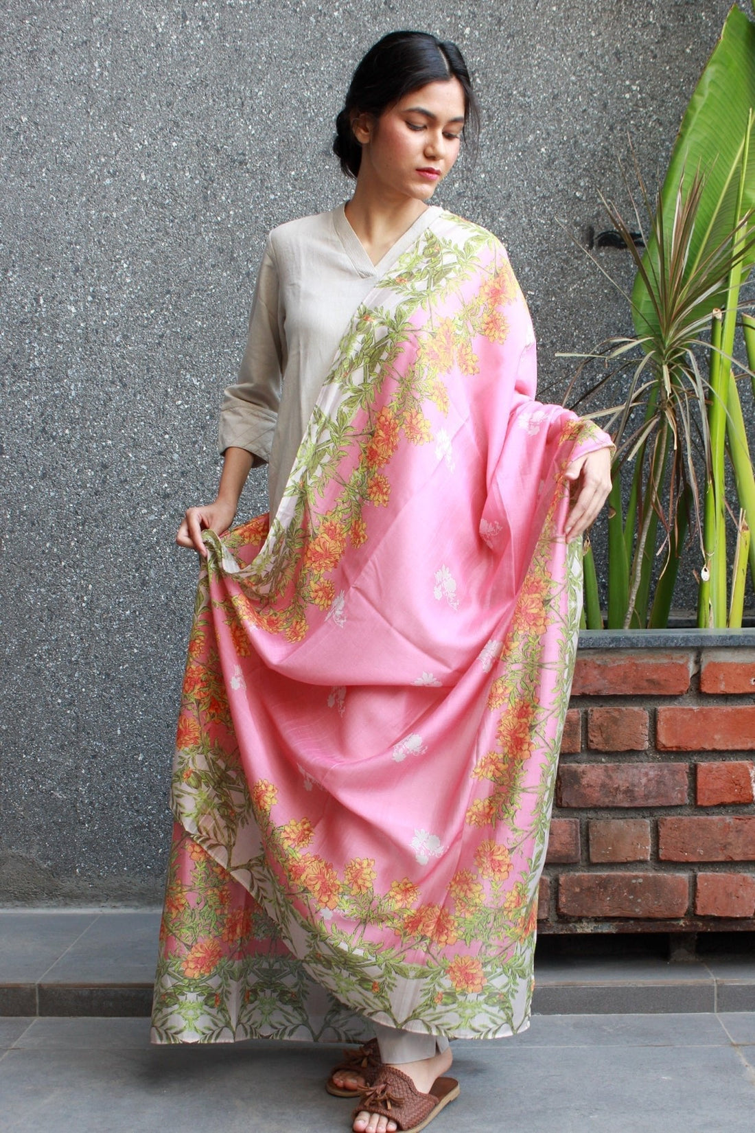 Pink Sunshine - Chanderi Dupatta